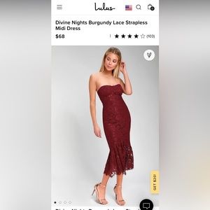 Lulu’s Divine Nights Burgundy Lace Strapless Midi Dress